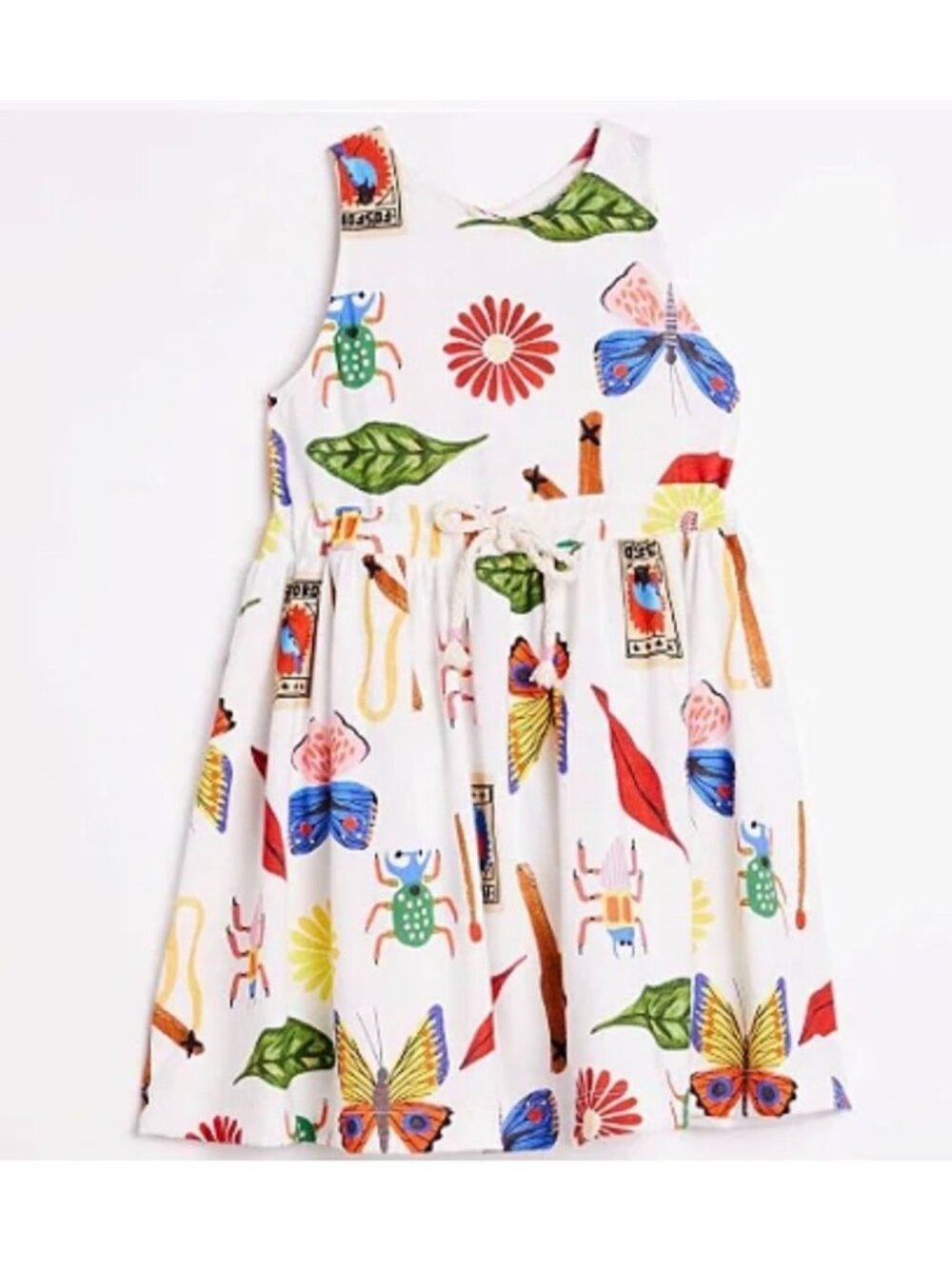 Fabula Girls Summer Sun Dress Nature Theme White Size 10 [jb]